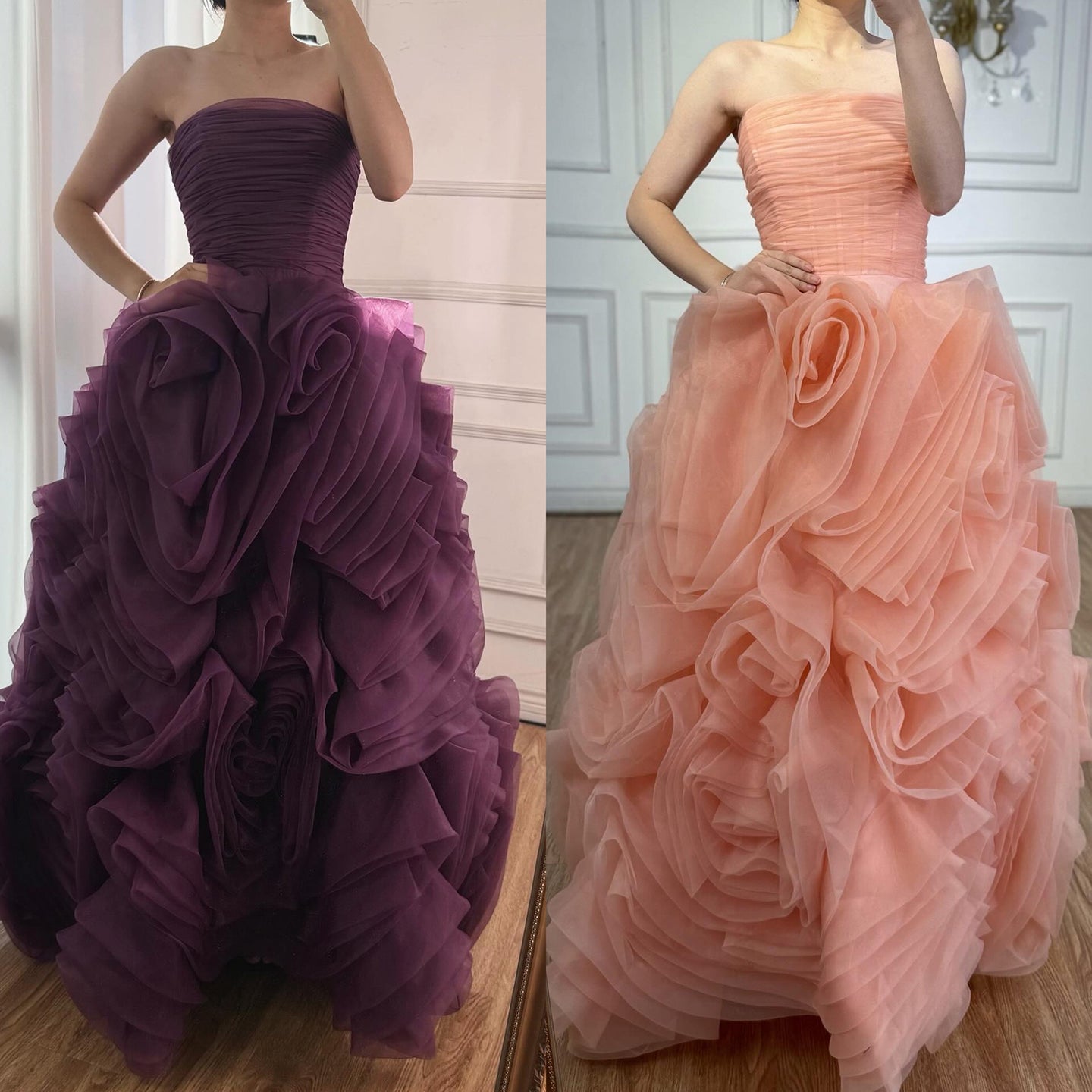 Purple 3D Rose Flower Strapless Princess Evening Dress LA73176