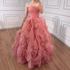 Purple 3D Rose Flower Strapless Princess Evening Dress LA73176