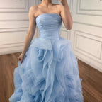 Purple 3D Rose Flower Strapless Princess Evening Dress LA73176