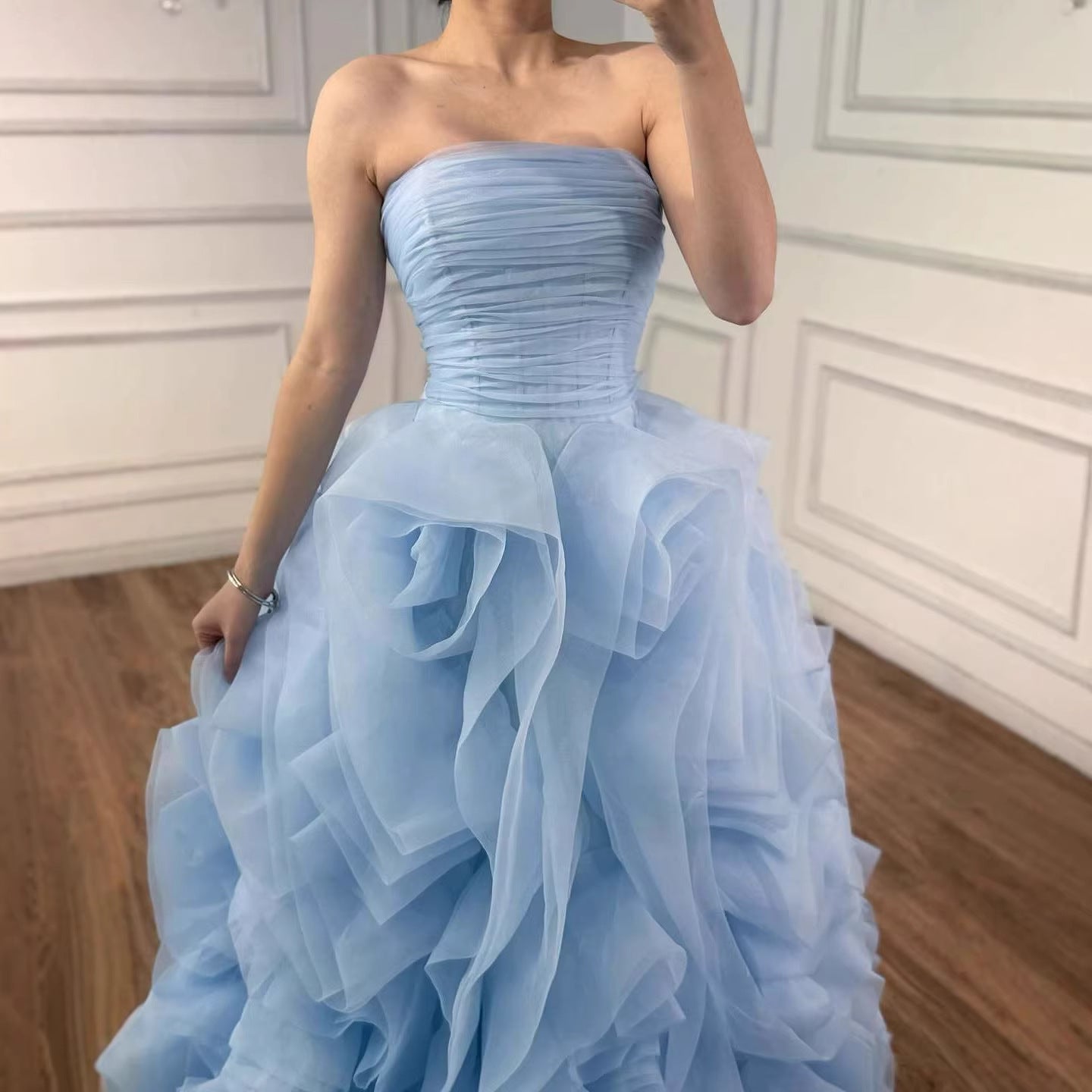 Purple 3D Rose Flower Strapless Princess Evening Dress LA73176