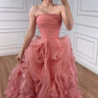 Purple 3D Rose Flower Strapless Princess Evening Dress LA73176