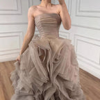 Purple 3D Rose Flower Strapless Princess Evening Dress LA73176