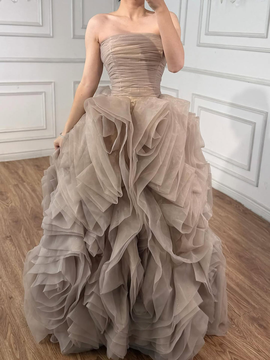 Purple 3D Rose Flower Strapless Princess Evening Dress LA73176