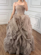 Purple 3D Rose Flower Strapless Princess Evening Dress LA73176