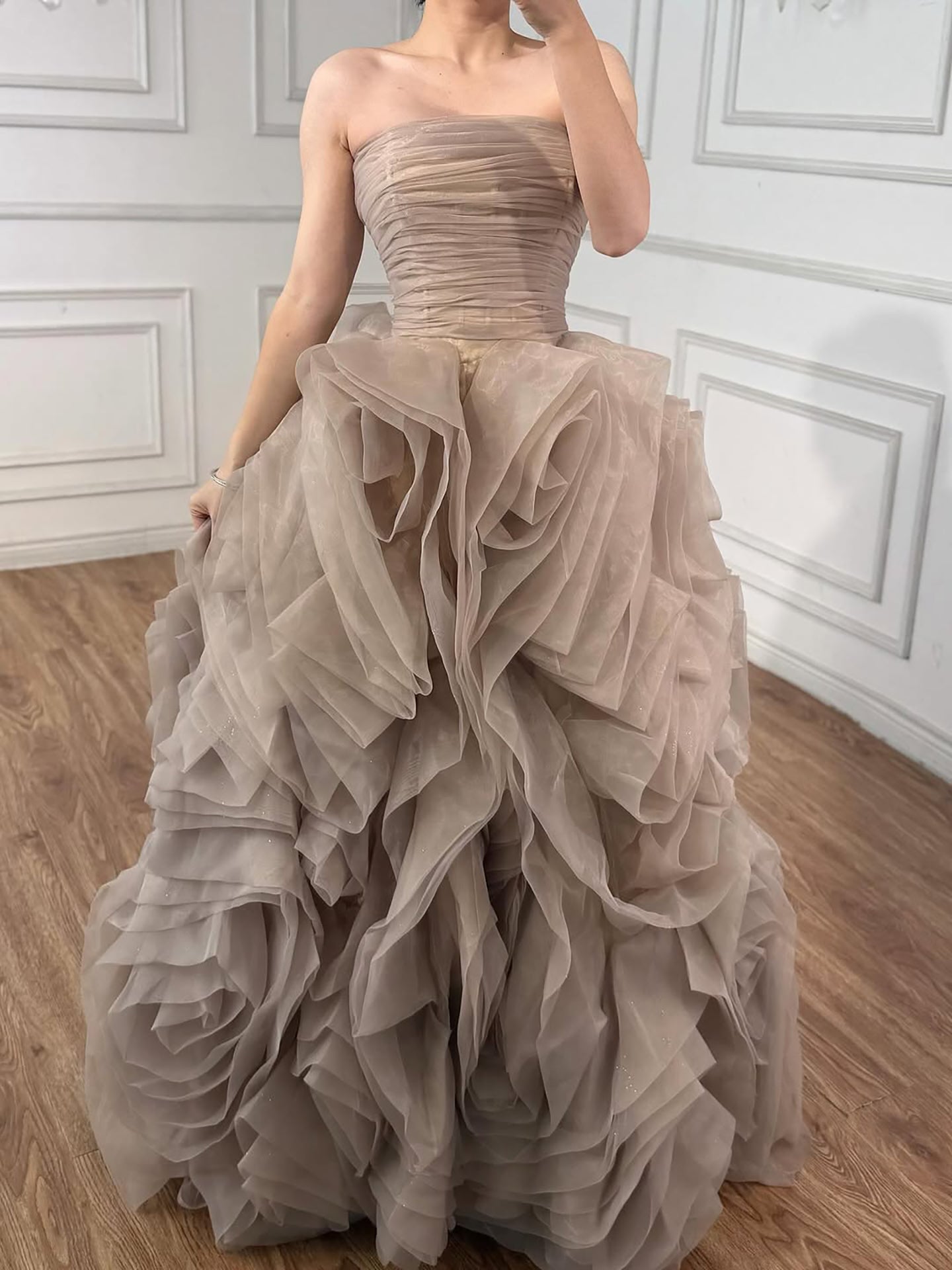 Purple 3D Rose Flower Strapless Princess Evening Dress LA73176
