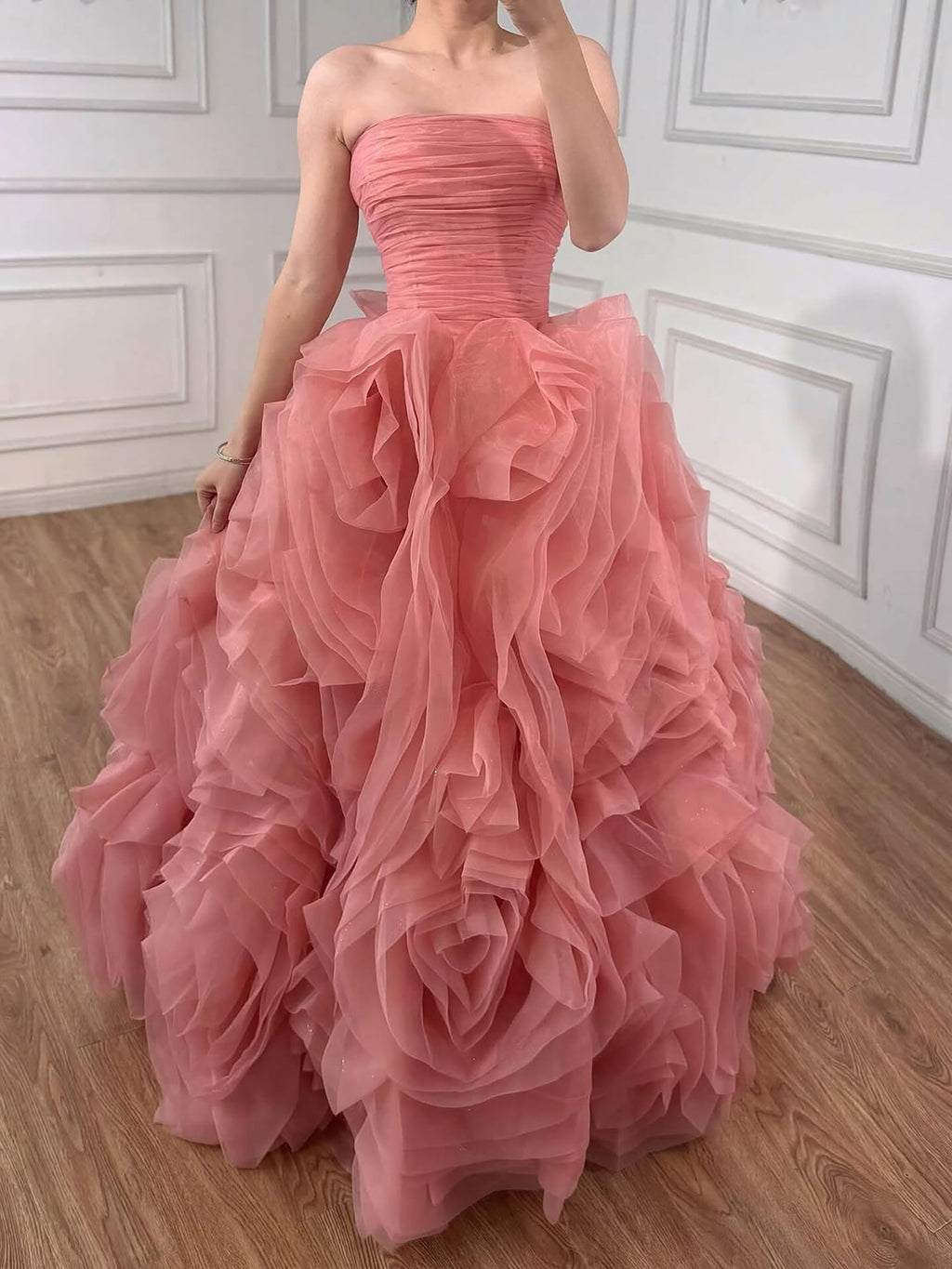 Purple 3D Rose Flower Strapless Princess Evening Dress LA73176