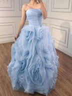 Purple 3D Rose Flower Strapless Princess Evening Dress LA73176