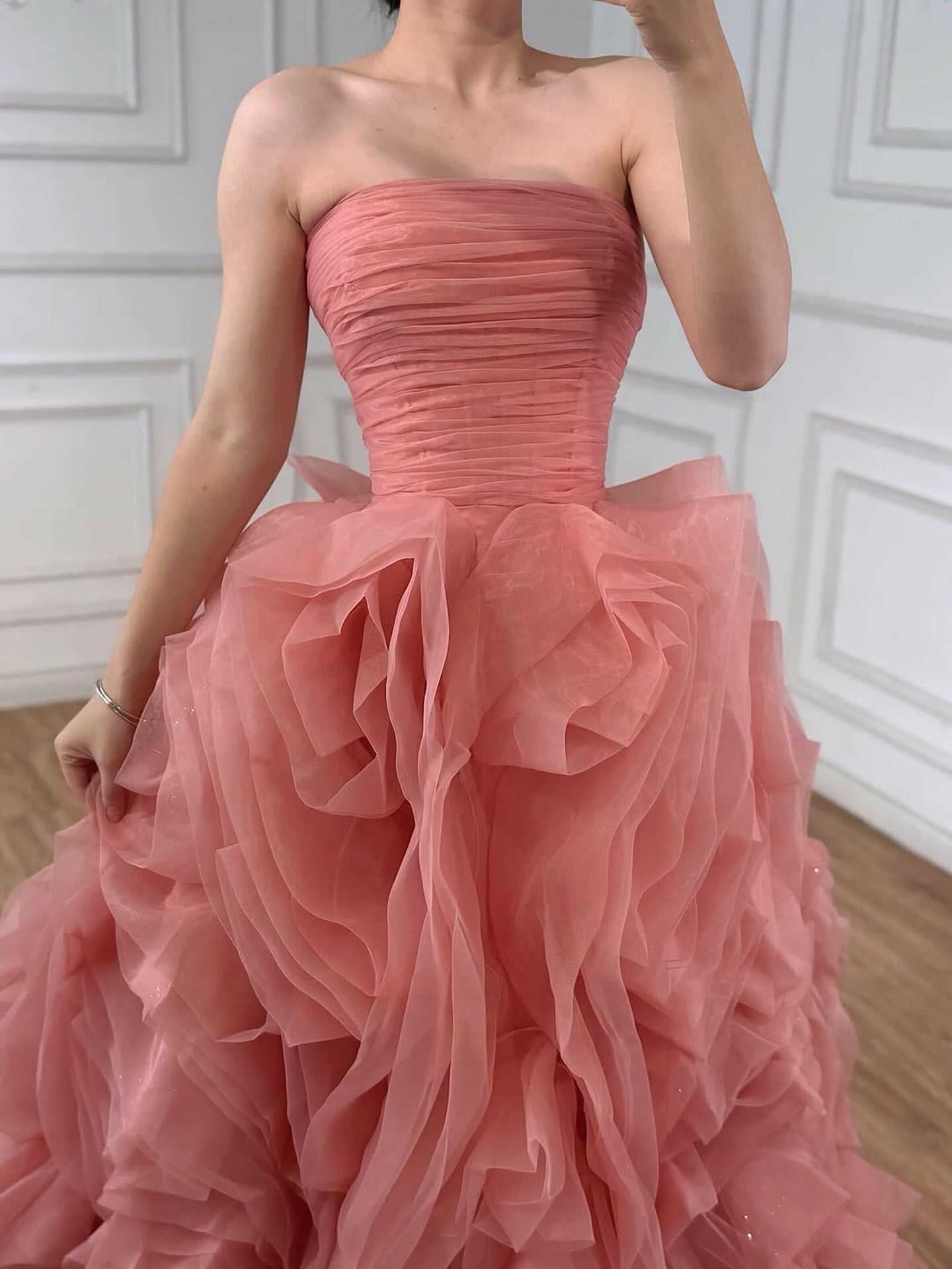 Purple 3D Rose Flower Strapless Princess Evening Dress LA73176