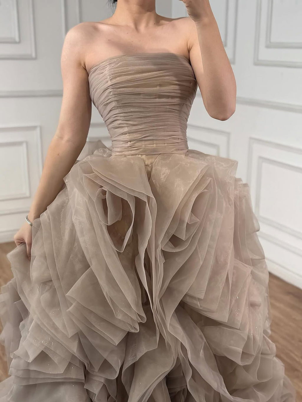Purple 3D Rose Flower Strapless Princess Evening Dress LA73176