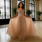 Blue Beaded A-line Strapless Evening Prom Dress LA73178