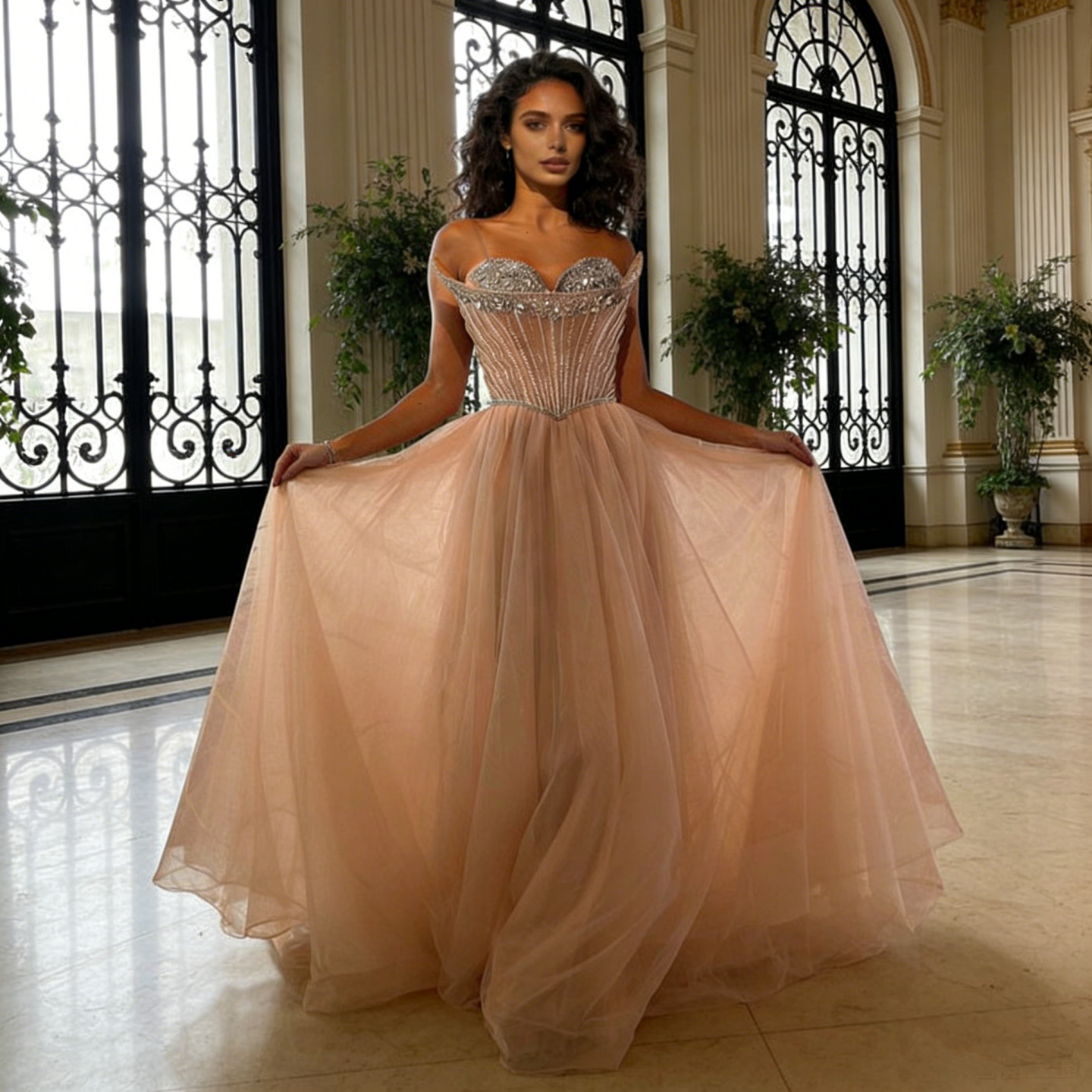 Blue Beaded A-line Strapless Evening Prom Dress LA73178