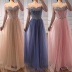 Blue Beaded A-line Strapless Evening Prom Dress LA73178