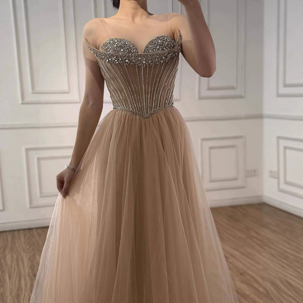 Blue Beaded A-line Strapless Evening Prom Dress LA73178