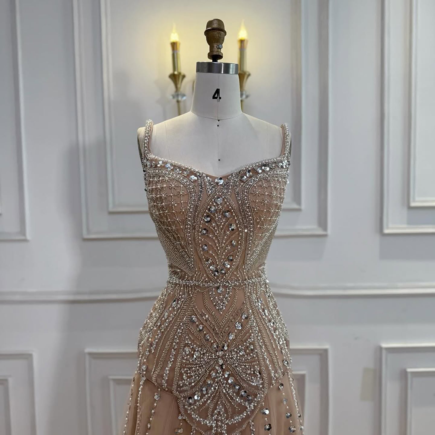 Luxury Nude Beaded A-Line Evening Dress for Women Party LA73189A