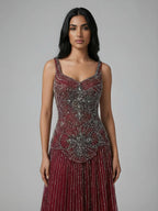 Luxury Nude Spaghetti Strap Beaded A-Line Evening Dress LA73189C