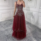 Luxury Nude Spaghetti Strap Beaded A-Line Evening Dress LA73189C