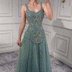 Luxury Nude Spaghetti Strap Beaded A-Line Evening Dress LA73189C