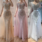 Luxury Nude Beaded Mermaid Evening Dress with Overskirt LA73190
