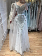 Luxury Nude Beaded Mermaid Evening Dress with Overskirt LA73190