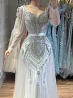 Luxury Nude Beaded Mermaid Evening Dress with Overskirt LA73190
