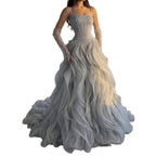 Luxury Gray Beaded Mermaid Corset Tulle Evening Dress With Gloves LA73368A