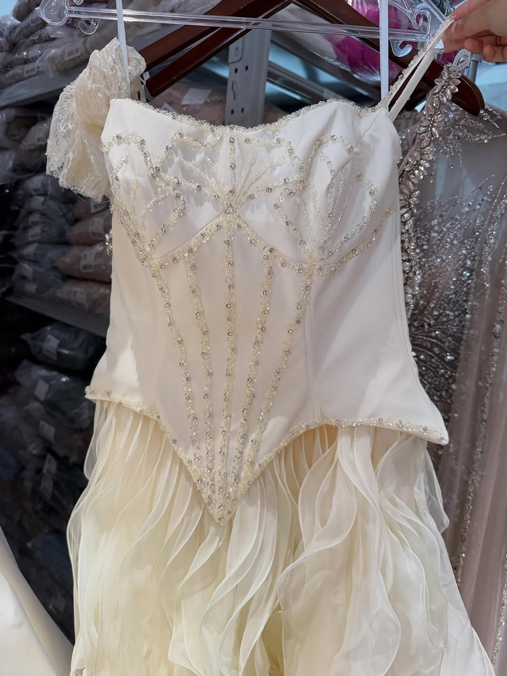 Luxury Gray Beaded Mermaid Corset Tulle Evening Dress With Gloves LA73368A