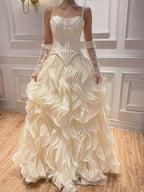 Luxury Gray Beaded Mermaid Corset Tulle Evening Dress With Gloves LA73368A