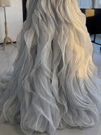 Luxury Gray Beaded Mermaid Corset Tulle Evening Dress With Gloves LA73368A