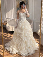 Luxury Gray Beaded Mermaid Corset Tulle Evening Dress With Gloves LA73368A
