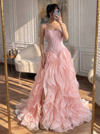 Luxury Gray Beaded Mermaid Corset Tulle Evening Dress With Gloves LA73368A
