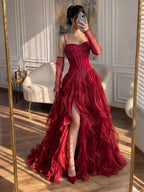 Luxury Gray Beaded Mermaid Corset Tulle Evening Dress With Gloves LA73368A