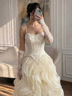 Luxury Gray Beaded Mermaid Corset Tulle Evening Dress With Gloves LA73368A
