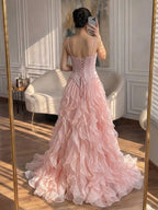 Luxury Gray Beaded Mermaid Corset Tulle Evening Dress With Gloves LA73368A