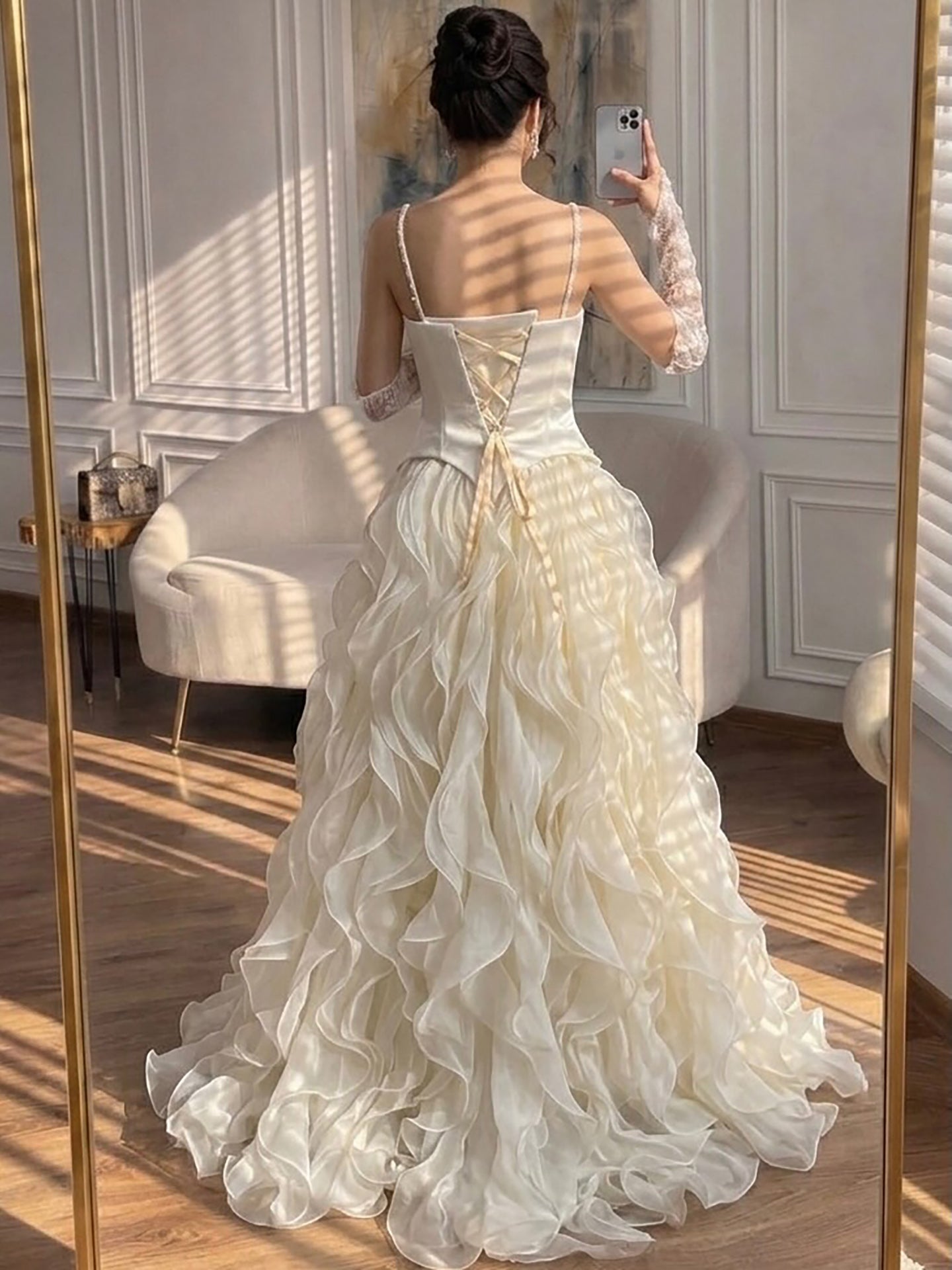 Luxury Gray Beaded Mermaid Corset Tulle Evening Dress With Gloves LA73368A