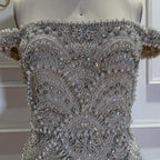 Luxury Nude Pearl Beaded Mermaid Off Shoulder Evening Dress LA73395A