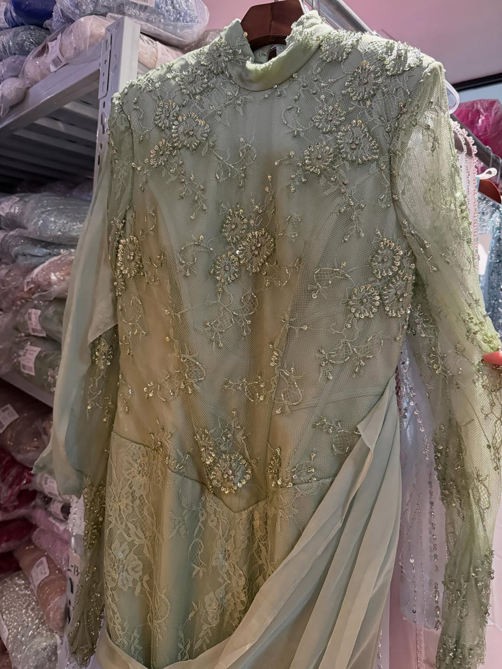 Luxury Lilac High Neck Beaded Mermaid Evening Dress LA73407