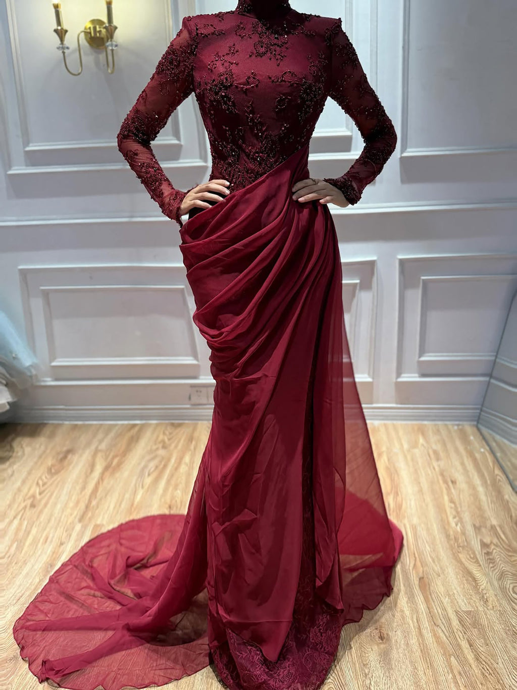 Luxury Lilac High Neck Beaded Mermaid Evening Dress LA73407
