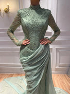Luxury Lilac High Neck Beaded Mermaid Evening Dress LA73407