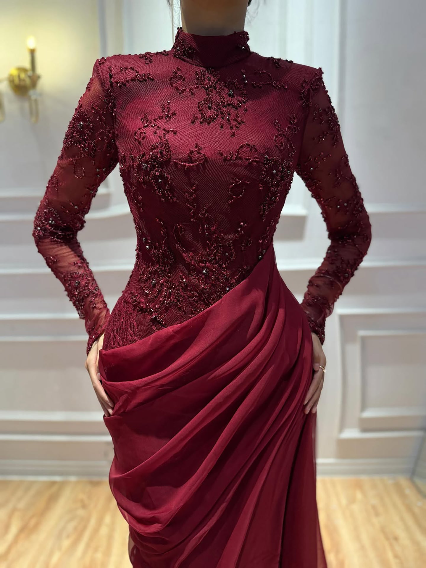 Luxury Lilac High Neck Beaded Mermaid Evening Dress LA73407