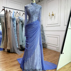 Luxury Lilac High Neck Beaded Mermaid Evening Dress LA73407