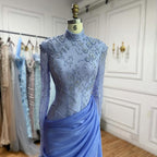 Luxury Lilac High Neck Beaded Mermaid Evening Dress LA73407