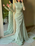 Luxury Lilac High Neck Beaded Mermaid Evening Dress LA73407