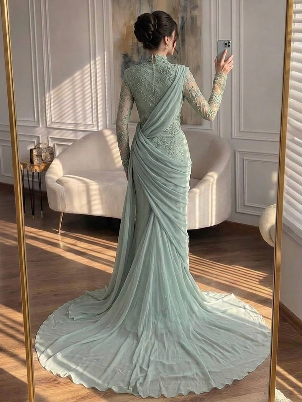 Luxury Lilac High Neck Beaded Mermaid Evening Dress LA73407