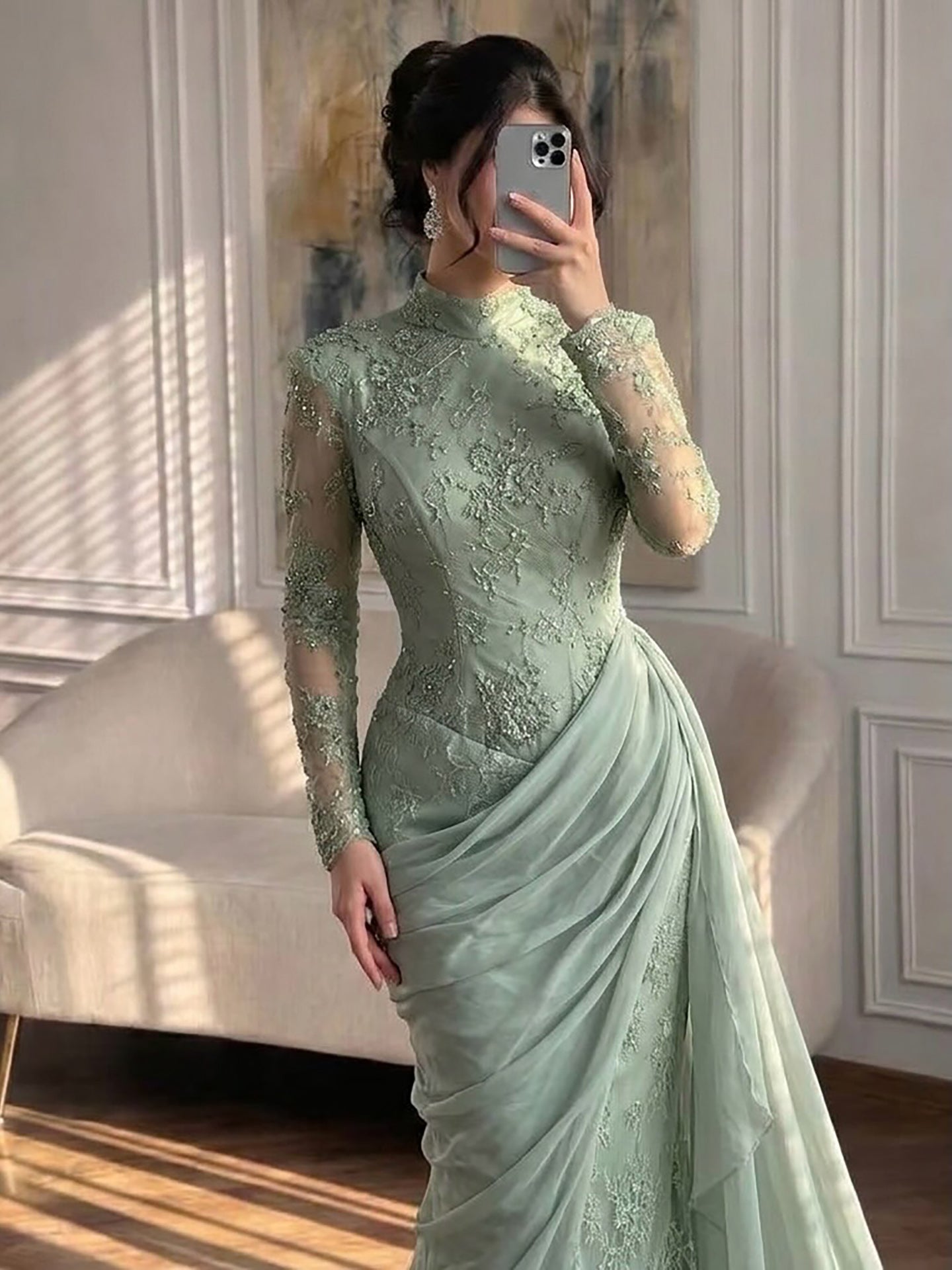 Luxury Lilac High Neck Beaded Mermaid Evening Dress LA73407