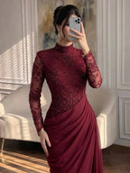 Luxury Lilac High Neck Beaded Mermaid Evening Dress LA73407