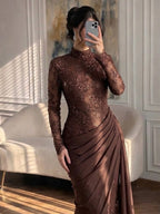 Luxury Lilac High Neck Beaded Mermaid Evening Dress LA73407