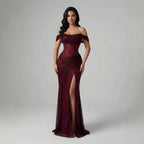 Luxury Silver Corset Off Shoulder Mermaid Evening Dress Stretch LA73410