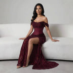 Luxury Silver Corset Off Shoulder Mermaid Evening Dress Stretch LA73410