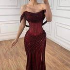 Luxury Silver Corset Off Shoulder Mermaid Evening Dress Stretch LA73410