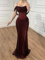 Luxury Silver Corset Off Shoulder Mermaid Evening Dress Stretch LA73410